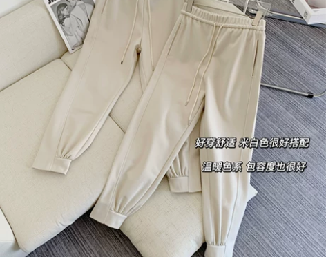 白糖裤 白色裤子冬季女直筒休闲裤高腰抽绳收...