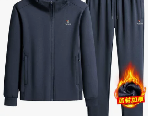 啄木鸟中老年休闲套装男秋冬季新款连帽卫衣纯...