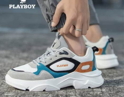 花花公子男鞋夏季透气厚底运动鞋男士网面鞋老...