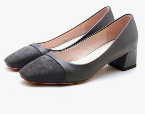 方头粗跟单鞋绒面拼色鞋子女秋2016新款中...