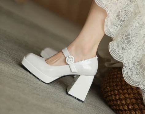 玛丽珍单鞋2021新款真皮防水台高跟鞋粗跟...