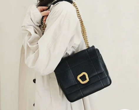 菘Songment巧克力包头层牛皮单肩斜挎...