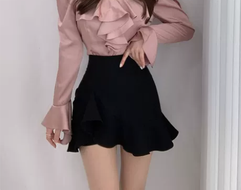 荷叶裙 荷叶边设计感鱼尾裙女秋高腰显瘦半身...