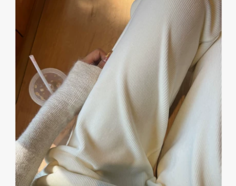 休闲裤女 长裤休闲奶白色加绒灯芯绒阔腿裤女...
