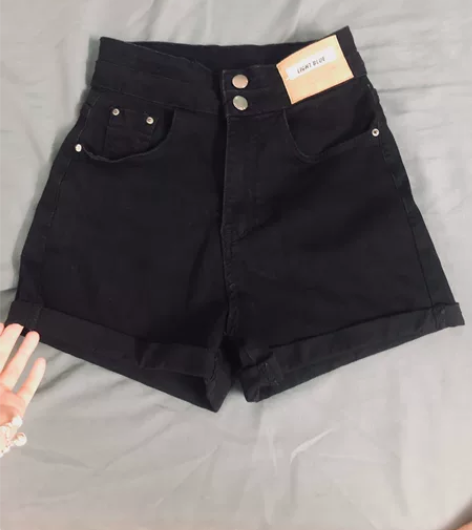 高腰卷边牛仔短裤女夏新款宽松显瘦阔腿a字设...