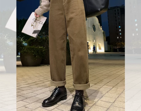莉贝琳sisy新品高腰显瘦灯芯绒裤子女冬季...