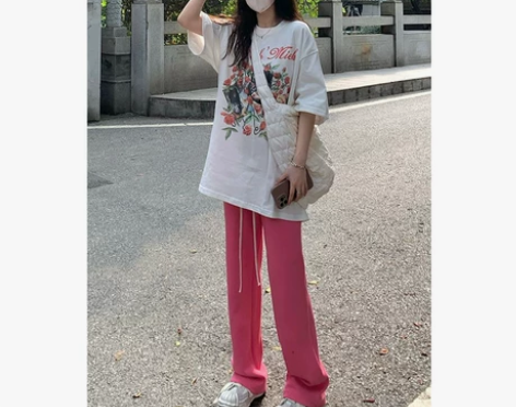 阔腿裤女高腰垂感运动卫裤2022夏季新款玫...