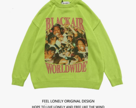 高街毛衣男国潮牌欧美hiphop歌手喷涂复...