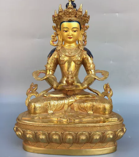 早年农村淘来藏区回流纯铜鎏金长寿佛佛像，工...