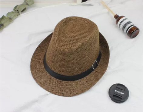 韩版夏季草编贴布小礼帽男女英伦爵士帽草帽休...