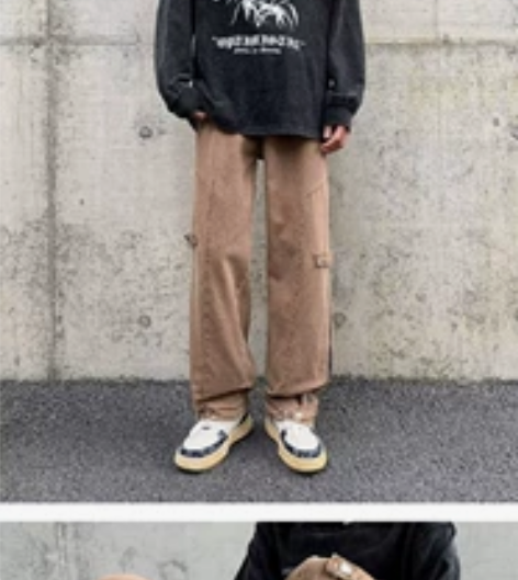 2022新款秋季美式复古直筒高街潮牌宽松阔...