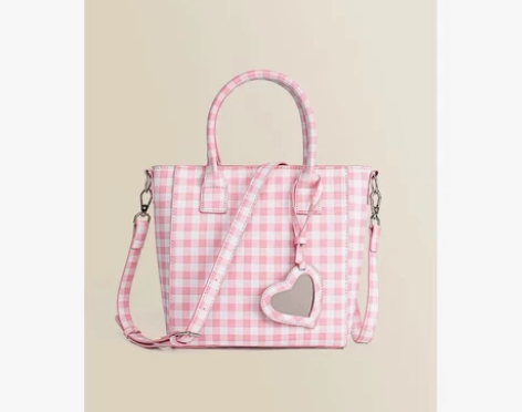 包包女2022新款时尚格纹手提包镜子挂件托...