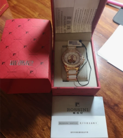 全新！正品罗西尼表全自动机械表陶瓷镶钻锆石...