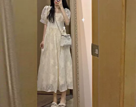 2022年新款高个子超长裙法式初恋奶甜裙子...