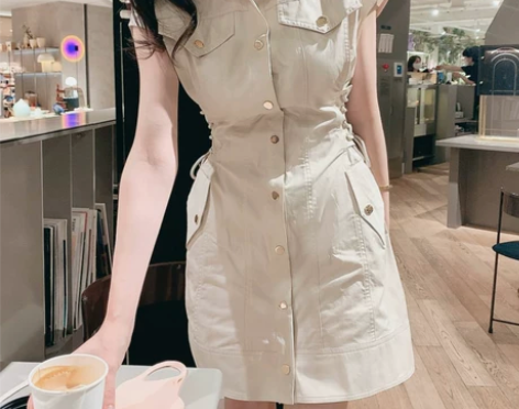 法式工装风连衣裙女2022夏季新款短款收腰...