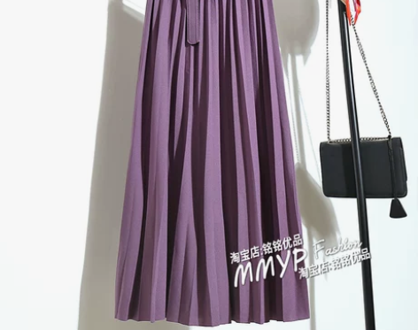 垂坠感紫色风琴百褶裙半身裙秋冬女中长款裙子...