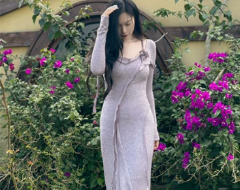 长裙文艺文艺拾涩克罗莉丝秋冬法式复古针织连...