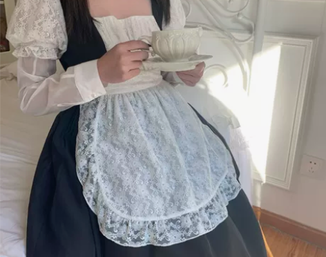蕾op/女仆蕾丝泡泡袖欧根纱连衣裙轻lol...