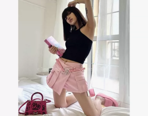 ?1mcc 现货y2k千禧风粉色裤裙配水钻...