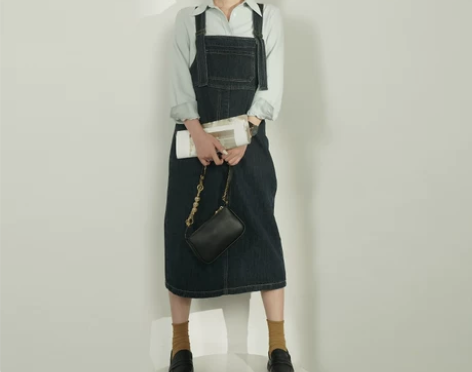 5.03上新「深蓝背带裙」日杂英伦风 高腰...