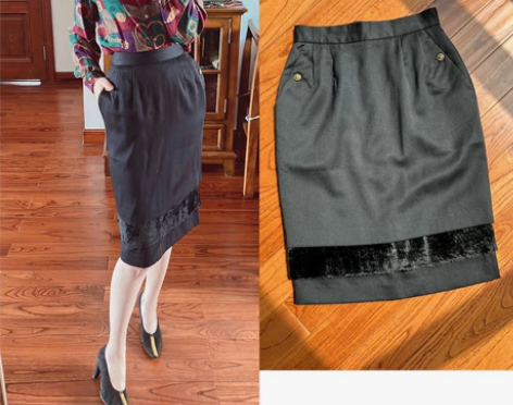 中古vintage 意大利纯黑拼接金扣铅笔...