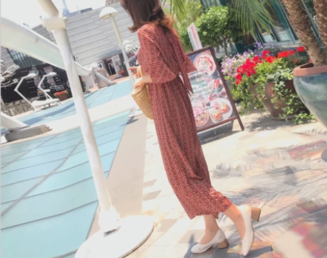 2018夏季新款高腰雪纺碎花连体裤后背系带...