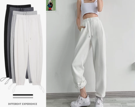 白色运动裤女夏季薄款宽松束脚2022新款小...