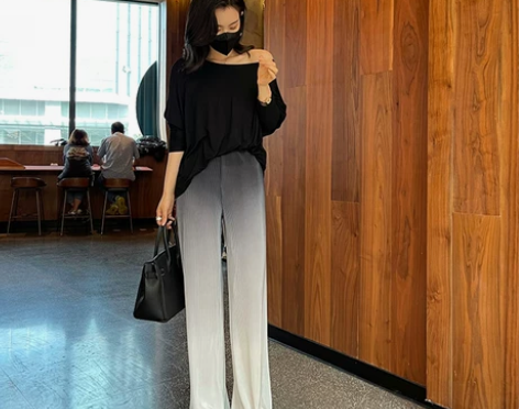 设计感阔腿裤女百搭高腰垂感宽松直筒休闲渐变...
