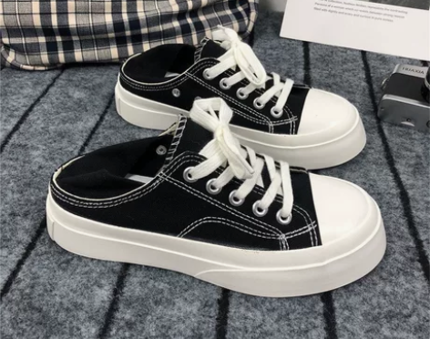 半拖帆布鞋女20222春秋季新款鞋子女百搭...