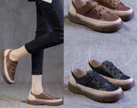 软皮平底鞋女2022秋季新款休闲单鞋浅口蝴...