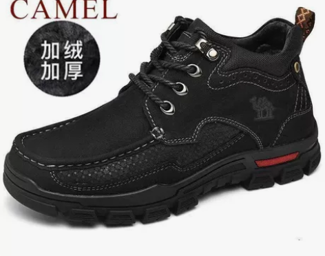 骆驼新款男鞋保暖休闲鞋，复古磨砂牛皮套脚皮...