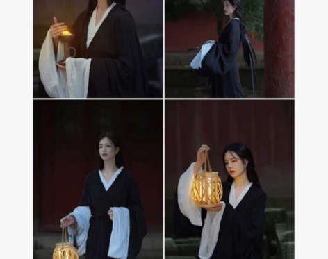 黑色原创魏晋制南北朝古装汉服女超仙气飘逸古...