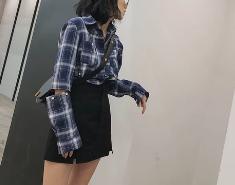 宁小雪黑色裙子高腰新款女开叉半身裙韩版包臀...