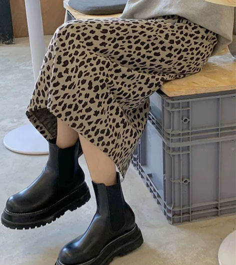 豹纹半身裙毛呢开叉女包臀a字裙丰满mm复古...