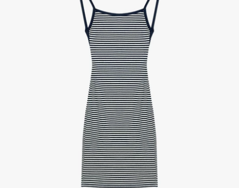 港风复古条纹吊带连衣裙女装夏季纯欲露背性感...