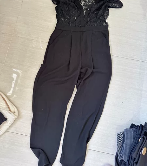 forever21连体雪纺蕾丝镂空连体裤s...