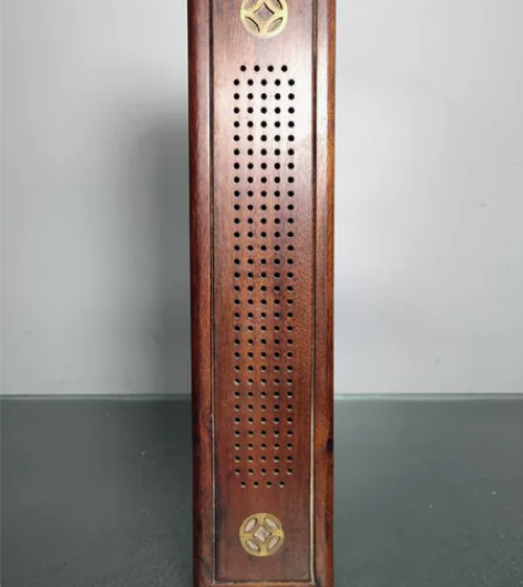 旧藏老花梨木线香香盒  精工雕刻金钱镂空熏...