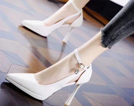 韩版防水台细跟单鞋女21早秋新款宴会礼服尖...