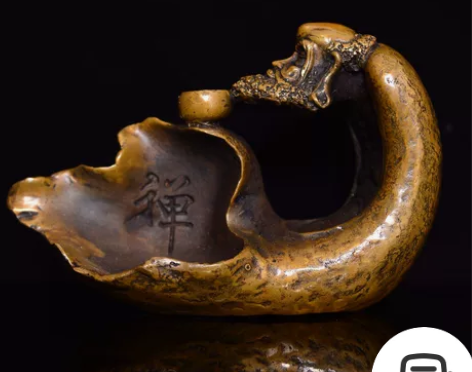 旧藏精炼黄铜斑铜雪花铜精工手作《达摩老祖禅...