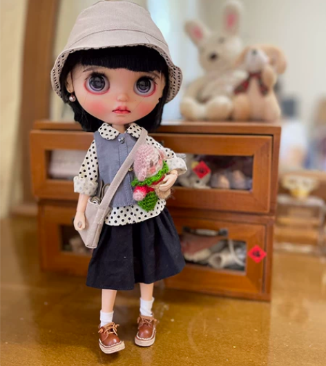 blythe小布娃衣日系文艺风衬衫马甲半身...