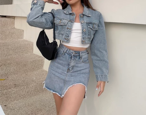 Jusahy 复古港风短款牛仔外套夏季宽松...