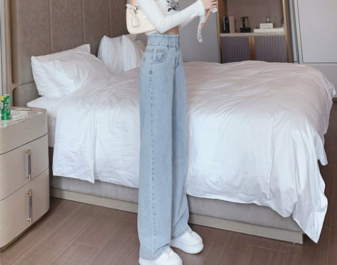 显瘦阔腿牛仔裤女浅色2021年新款夏季薄款...