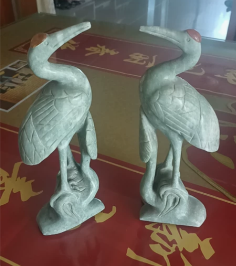 玉雕对鹤，买入巳达50年了，高21公分，宽...
