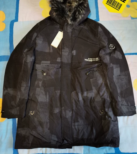 雪中飞羽绒服男中长款大毛领连帽迷彩冬季外套...