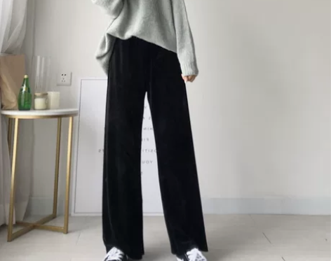 ?七七自制 复古丝绒阔腿裤 女秋冬直筒显高...