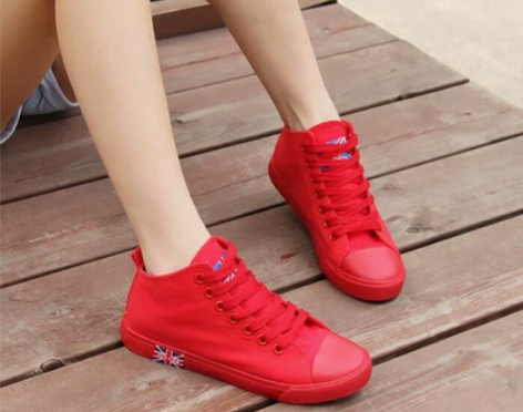 大码女鞋40-43中高帮红色41学生运动休...