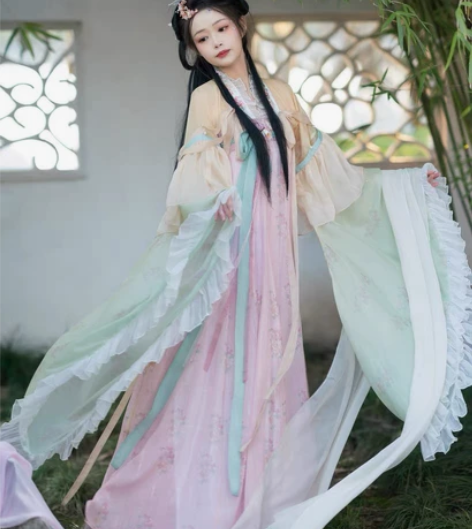 五五年原创汉服{桃花笑}南北朝大袖襦齐胸一...