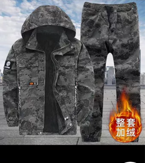 男士冬季迷彩服套装男纯棉加绒劳保工作服户外...