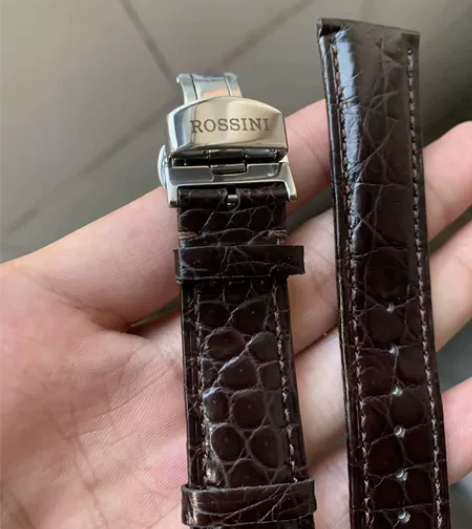 罗西尼表带真皮鳄鱼皮深棕色21mm表带 【...