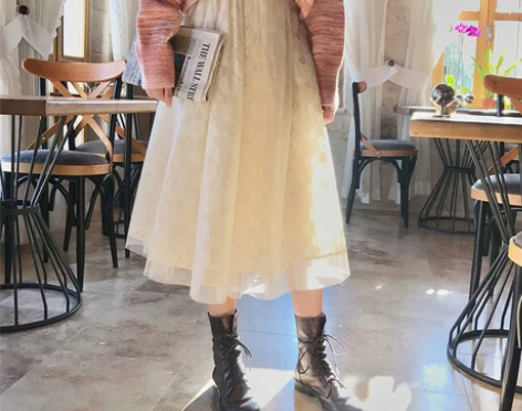 梅子熟了秋冬款小清新蕾丝网纱半身裙复古温柔...